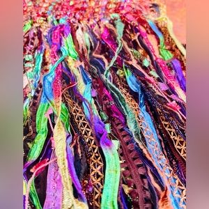 Artisan Made Bronze Tinsel and Ribbon Scarf